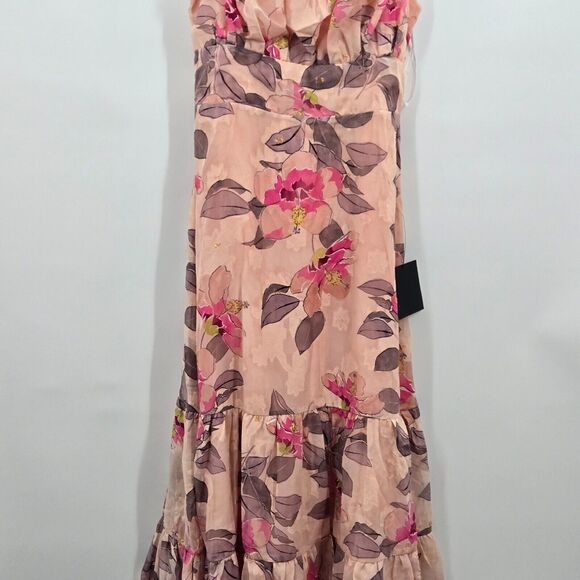 NEW NWT Lulu’s Tea Party Chic Pink Floral Print Tie-Strap Tiered Midi Dress S - Picture 3 of 11